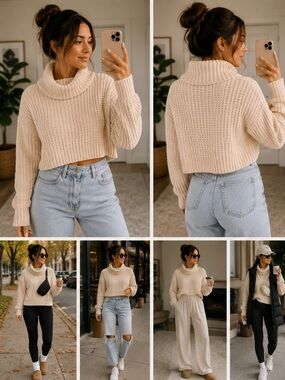 🍦 Garage Chenille Cropped Turtleneck Sweater — Size Small